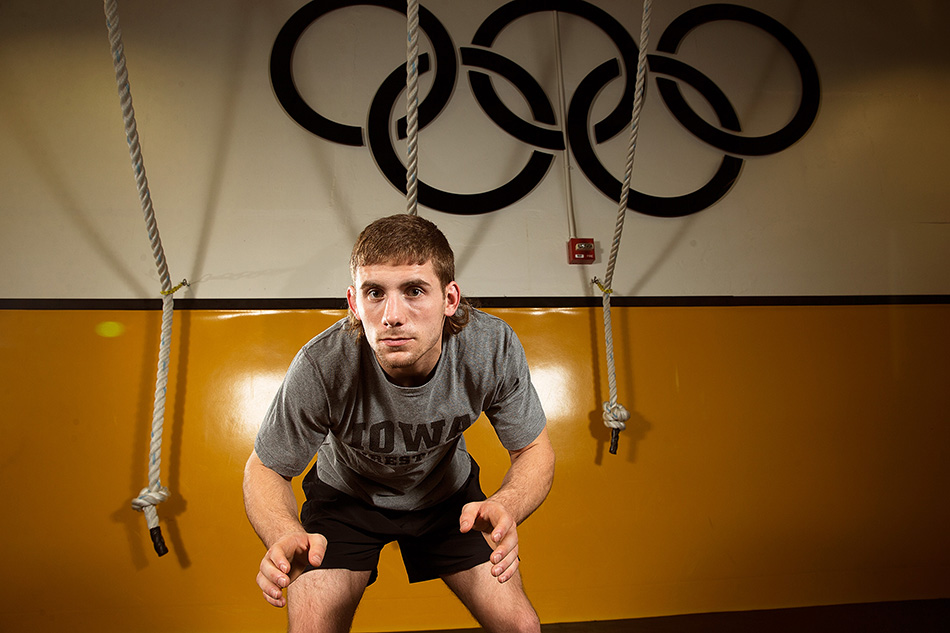 174-pound wrestler Alex Meyer poses for a photo at Iowa Wrestling media day at Carver-Hawkeye Arena in Iowa City on Thursday, Nov. 5, 2015. (Adam Wesley/The Gazette)
